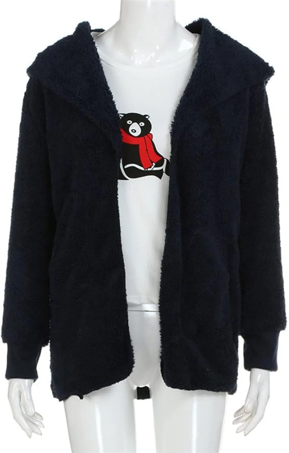 Women's Hooded Cardigan Sherpa Fuzzy Fleece Jacket Warm Coat Outwear with Pockets 