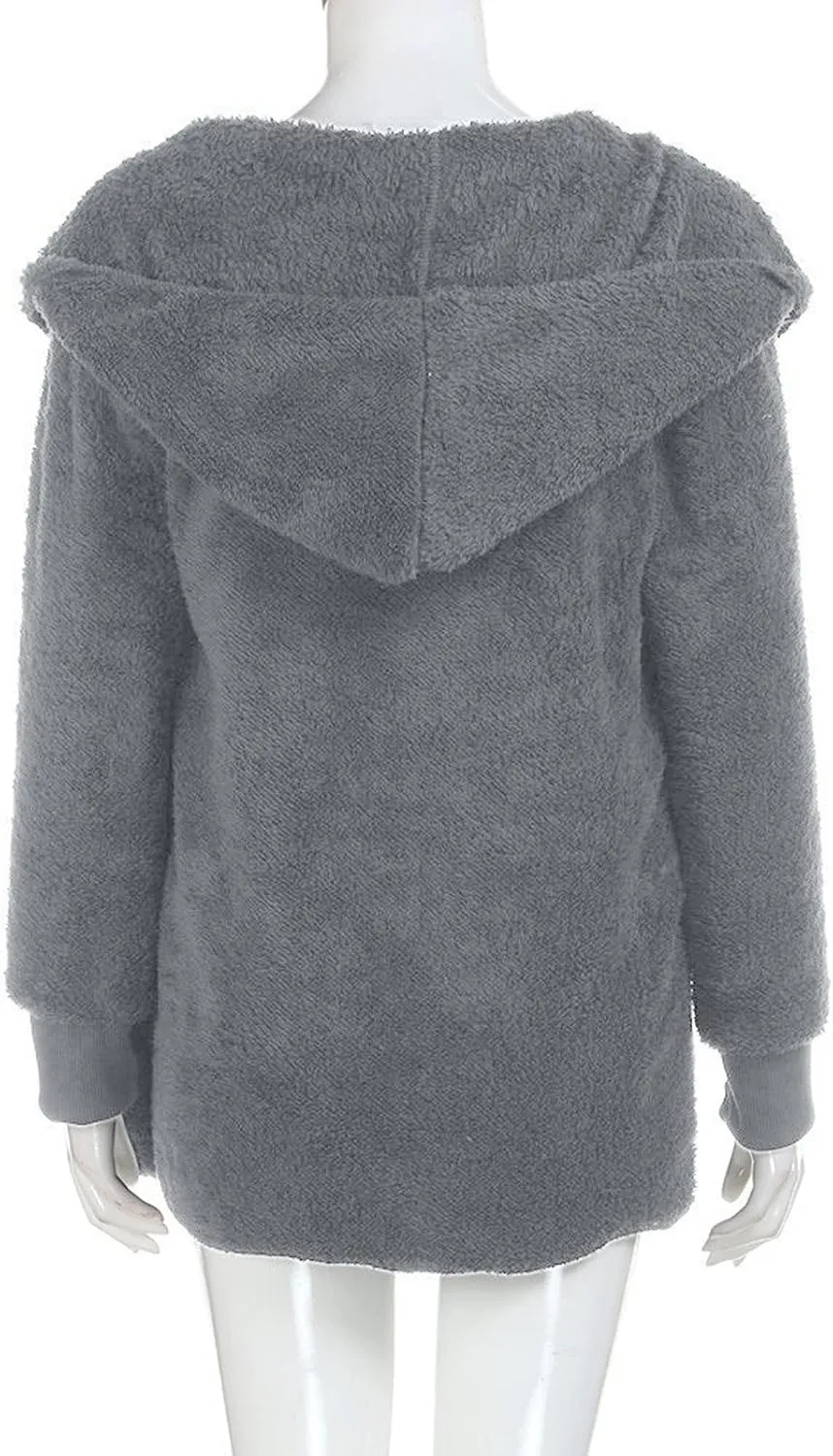 Women's Hooded Cardigan Sherpa Fuzzy Fleece Jacket Warm Coat Outwear with Pockets 