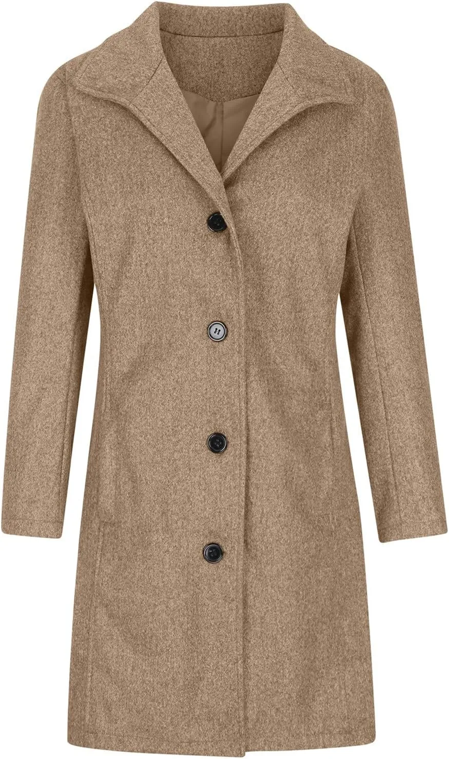 Wool Blend Trench Jacket for Women Single Breasted Business Casual Long Jackets Lapel Collar Mid Length Outerwear