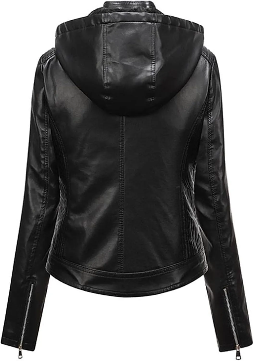 XUNRYAN Women Sherpa Fleece Coat Faux-Leather Jackets Winter Warm Thicken Parka Hooded Motorcycle PU Moto Biker Slim Fit Coat