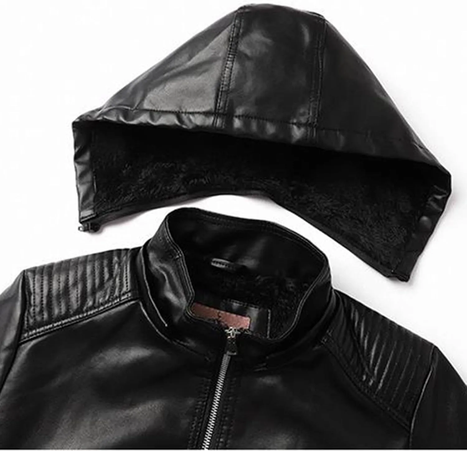 XUNRYAN Women Sherpa Fleece Coat Faux-Leather Jackets Winter Warm Thicken Parka Hooded Motorcycle PU Moto Biker Slim Fit Coat