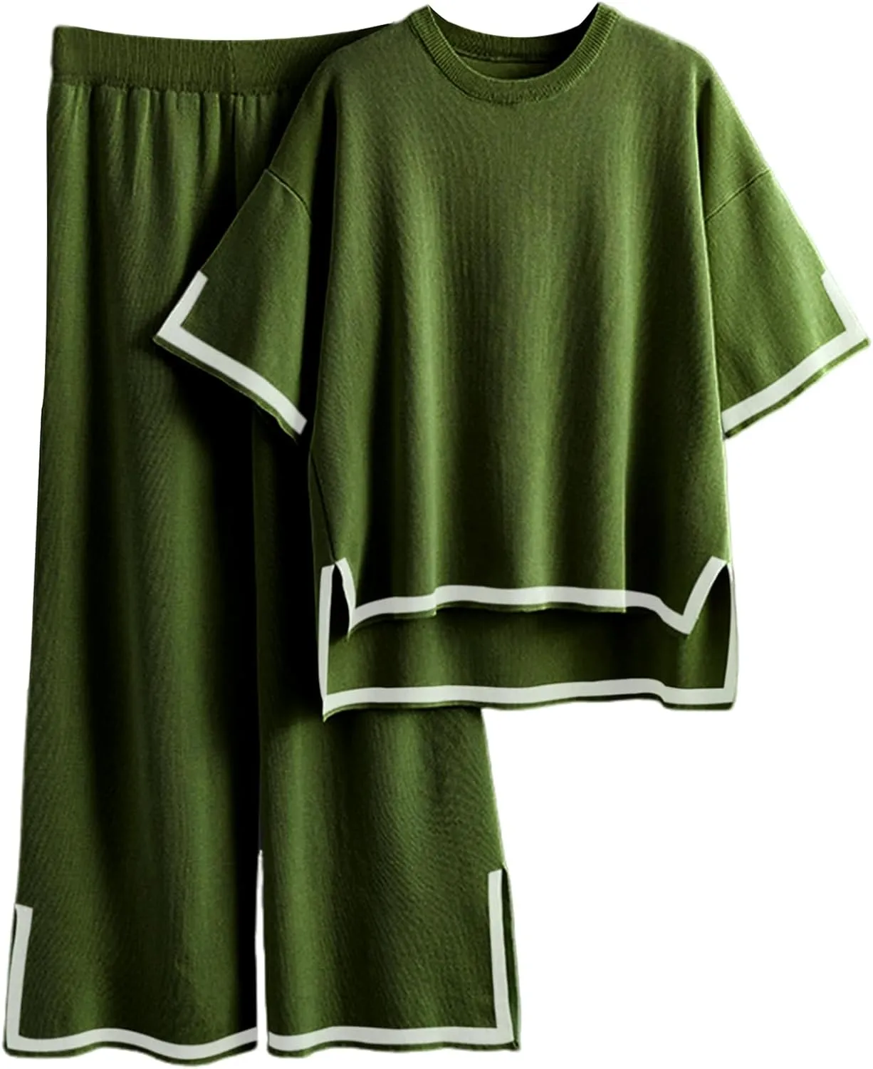 Yimoon Women's Knit 2 Piece Lounge Set Casual Short Sleeve Pullover Tops and Wide Leg Pants Sets