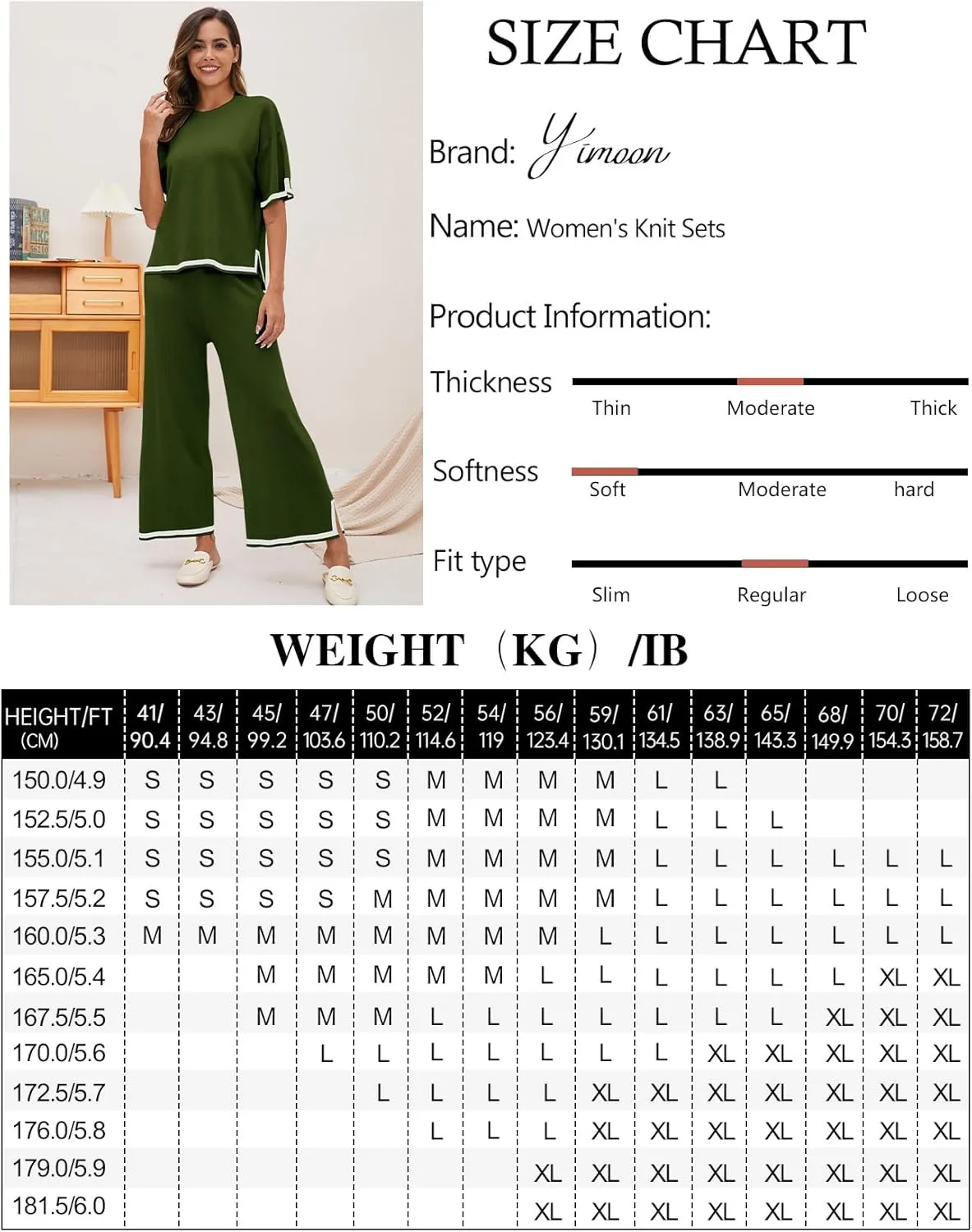 Yimoon Women's Knit 2 Piece Lounge Set Casual Short Sleeve Pullover Tops and Wide Leg Pants Sets